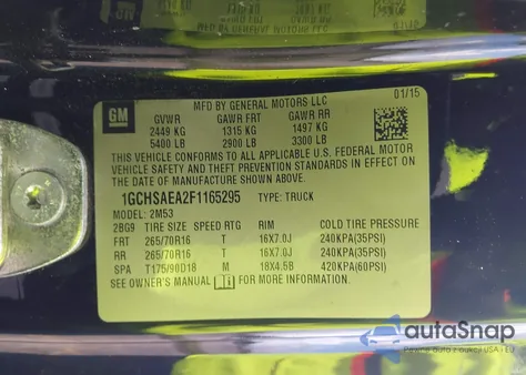 2015 Chevrolet Colorado Wt z USA, uszkodzony, nr VIN 1GCHSAEA2F1165295